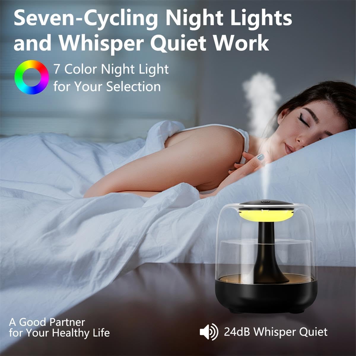 Portable LED Air Humidifier 650ml - 7 Ambient Lights & 2 Mist Modes