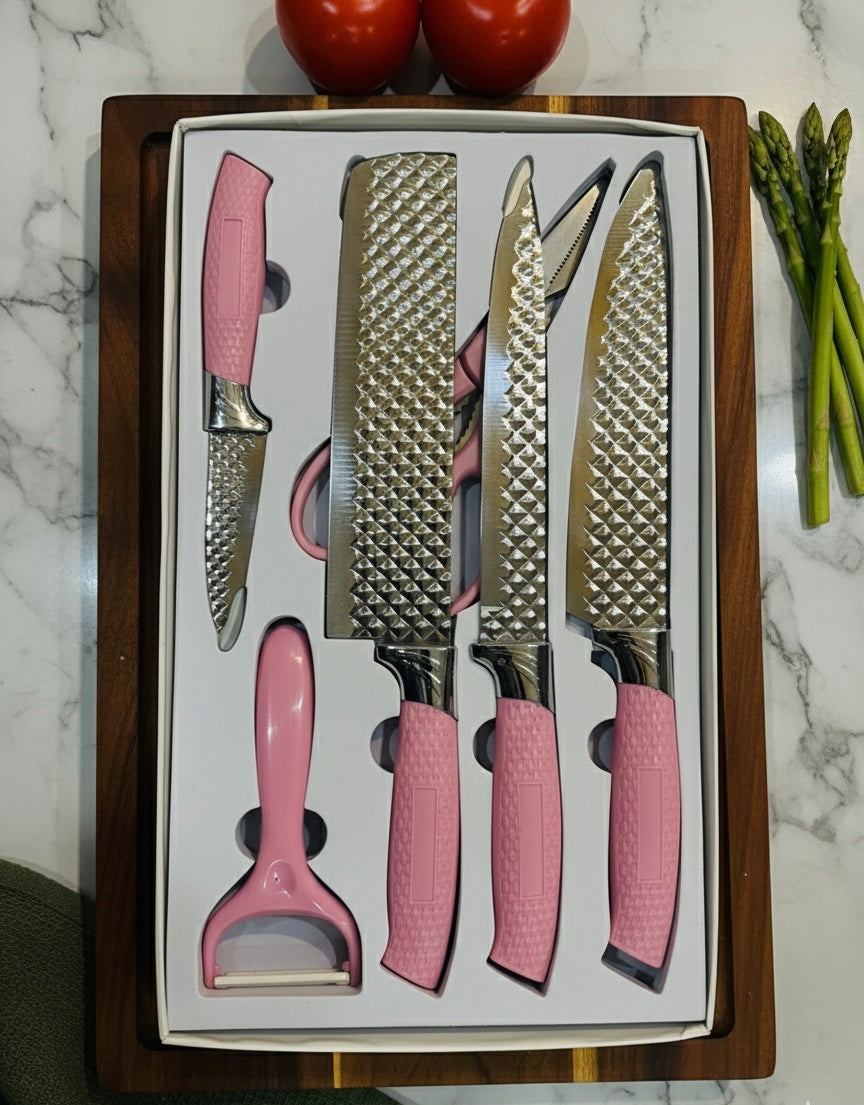 EVRYEALTH 6pc Corrugated Kitchen Knife Set for Home Cooking