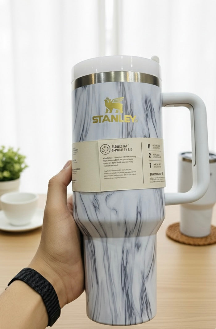 Marble Luxe Insulated Tumbler – 40oz with Handle