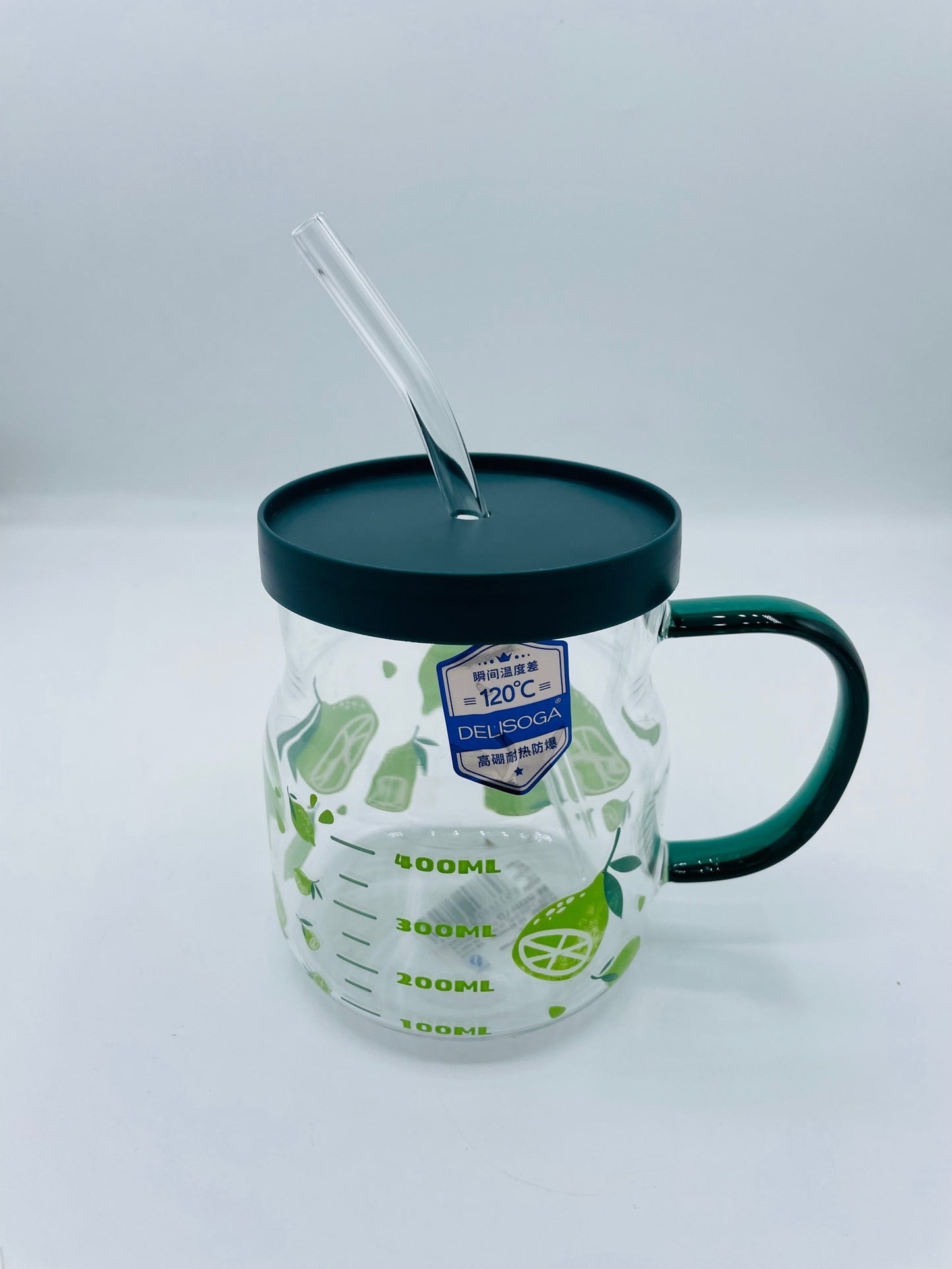 Glass Mug with Lid & Straw 400ml