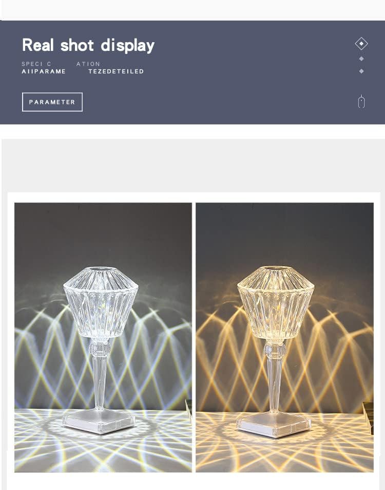 Two diamond-shaped lamps on a reflective surface with a geometric patterned background