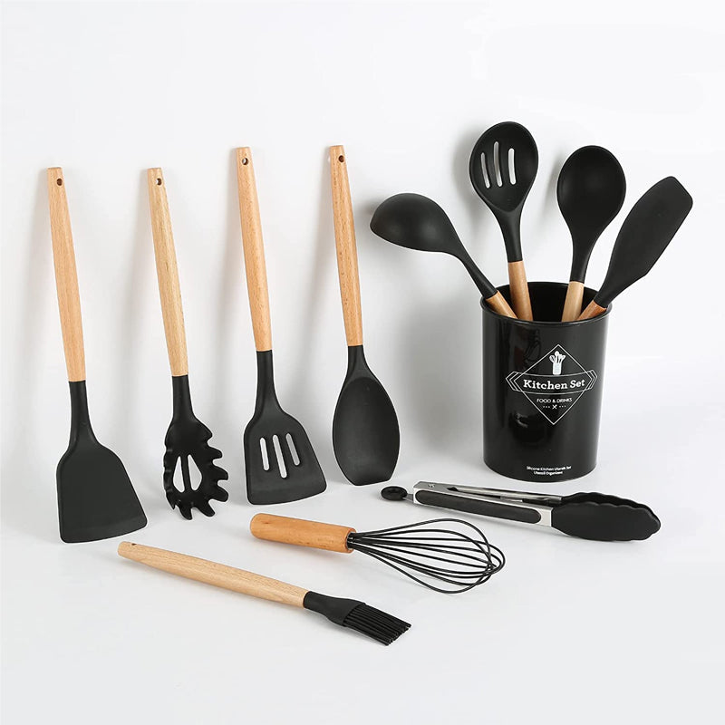12pcs Silicone Utensil Set​ with Wood Handle