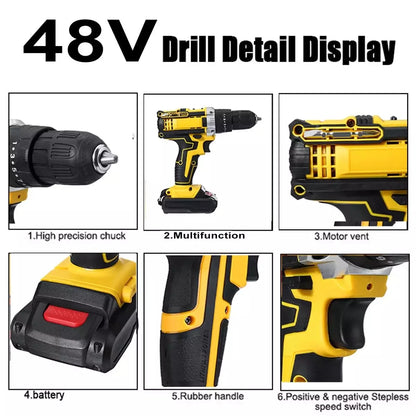 48V drill with detailed features displayed 