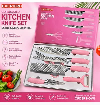 EVRYEALTH 6pc Corrugated Kitchen Knife Set for Home Cooking
