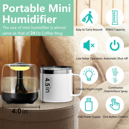 Portable LED Air Humidifier 650ml - 7 Ambient Lights & 2 Mist Modes