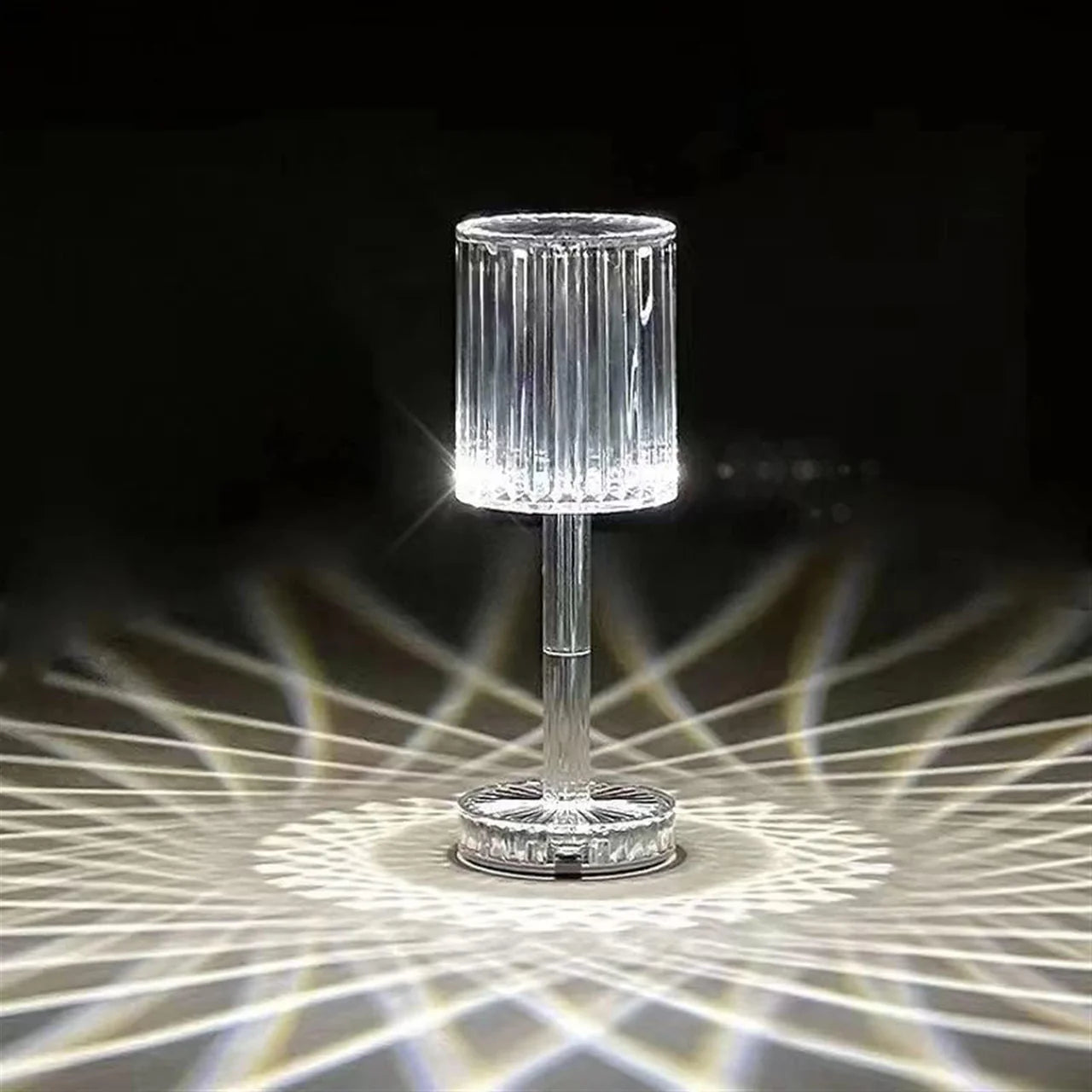 Crystal table lamp with a black background