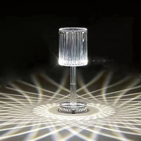 Crystal table lamp with a black background