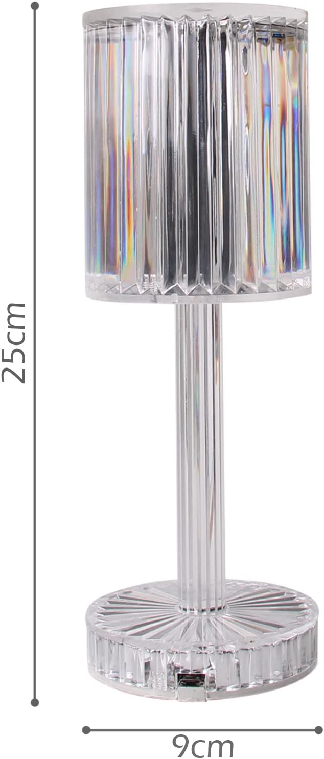 Crystal table lamp with dimensions displayed