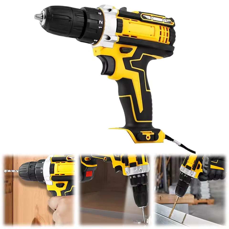 Dewalt 48V Yellow and black cordless drill with multiple uses 
