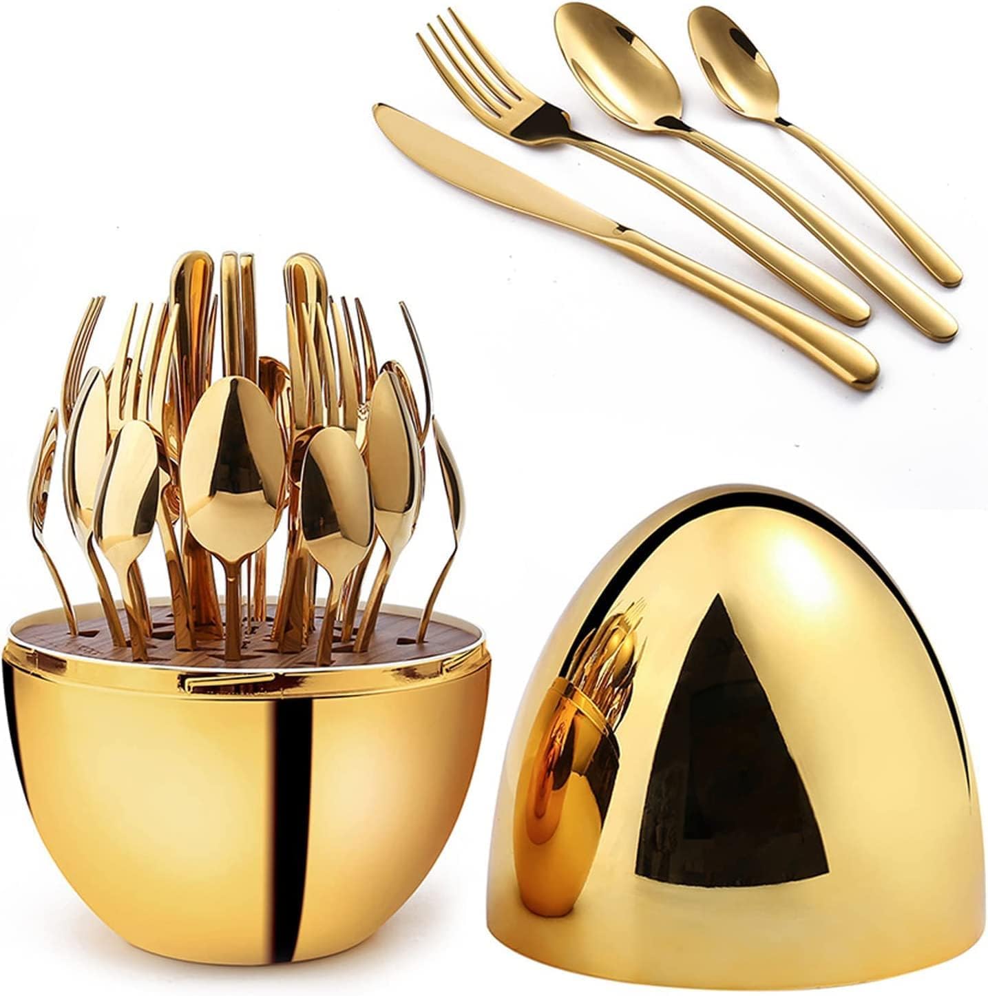 Gold cutlery set with holder