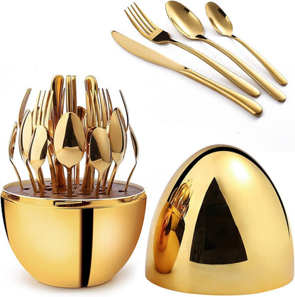 Gold cutlery set with holder