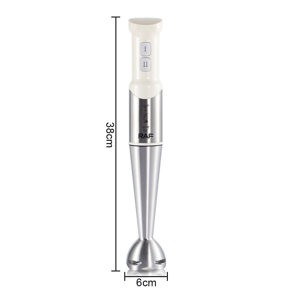 Hand blender with dimensions labeled