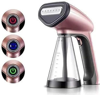 Handheld steamer with power button icons displayed