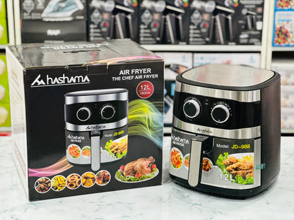 Hashama air fryer with packaging on a store shelf