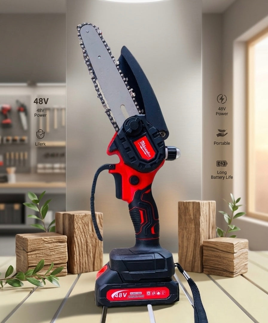 Milwaukee 48V Mini Chainsaw Kit – 6 Inch | 2 Batteries | High-Power Li-Ion 5.0Ah
