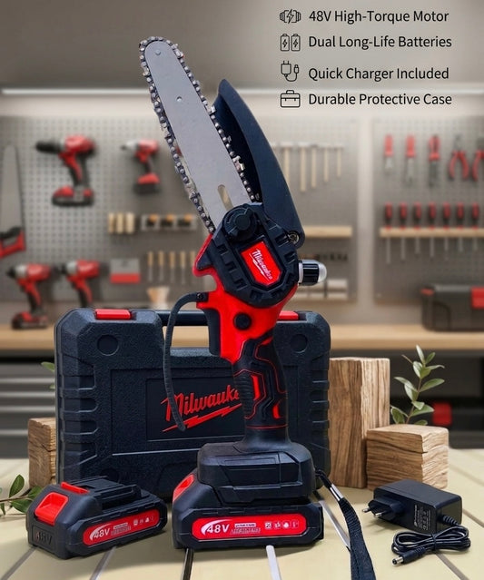 Milwaukee 48V Mini Chainsaw Kit – 6 Inch | 2 Batteries | High-Power Li-Ion 5.0Ah