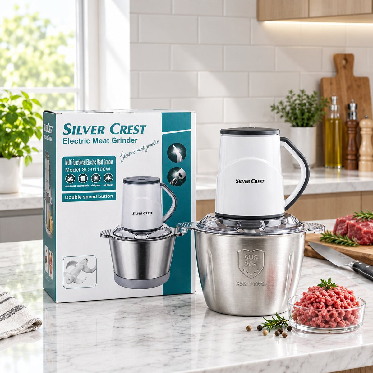 Silver Crest 3L Chopper | Electric Meat Grinder with 6 stainless steel blades