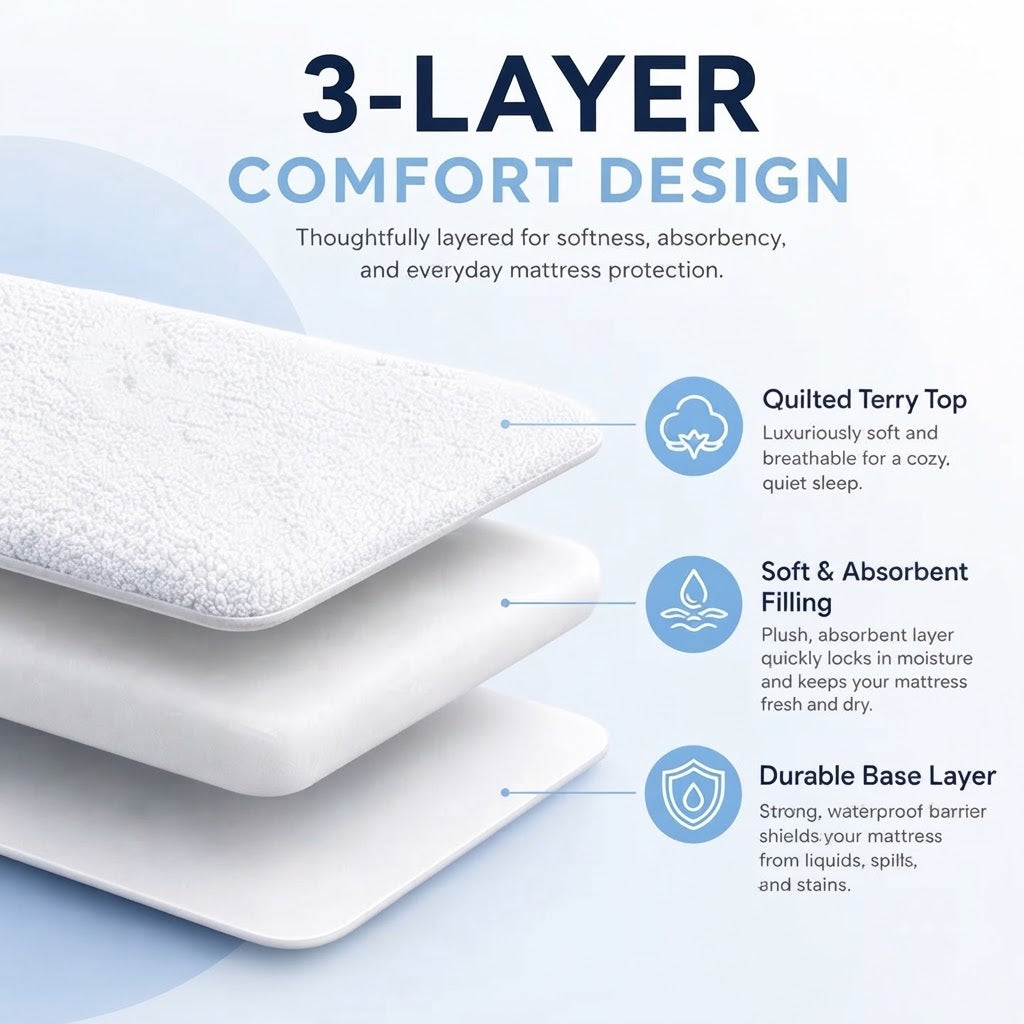 200 GSM Terry Waterproof Mattress Protector - Soft & Breathable Bed Protectors