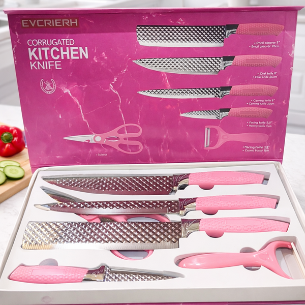 EVRYEALTH 6pc Corrugated Kitchen Knife Set for Home Cooking