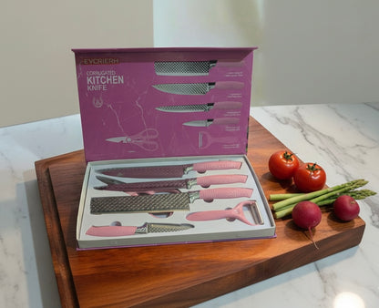 EVRYEALTH 6pc Corrugated Kitchen Knife Set for Home Cooking