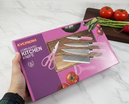 EVRYEALTH 6pc Corrugated Kitchen Knife Set for Home Cooking