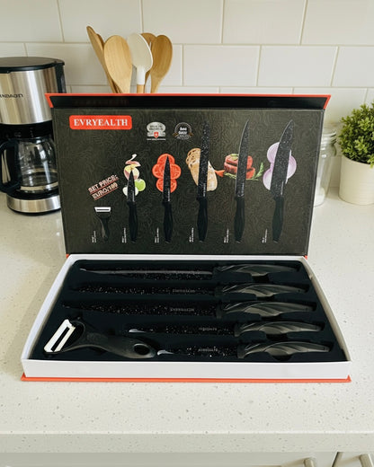 EVRYEALTH 6pc Non Stick Coating Kitchen Knife Set for Home Cooking
