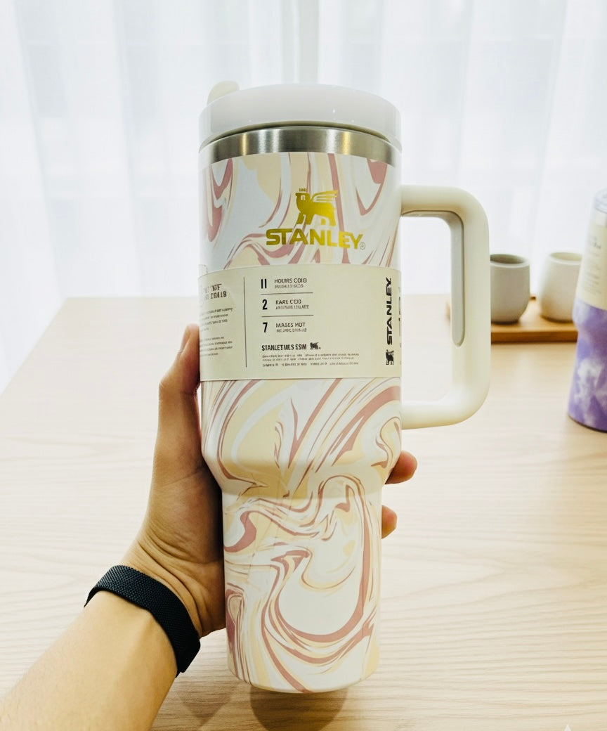 Marble Luxe Insulated Tumbler – 40oz with Handle