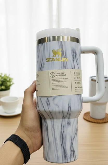 Marble Luxe Insulated Tumbler – 40oz with Handle