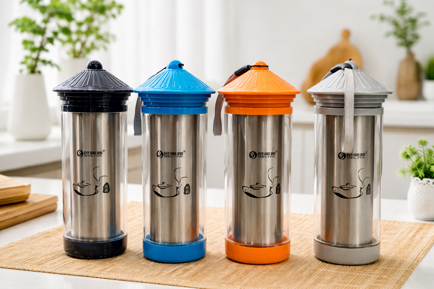 4 pcs combo deal Double Wall Glass Tea Infuser Tumbler – Stainless Steel Core