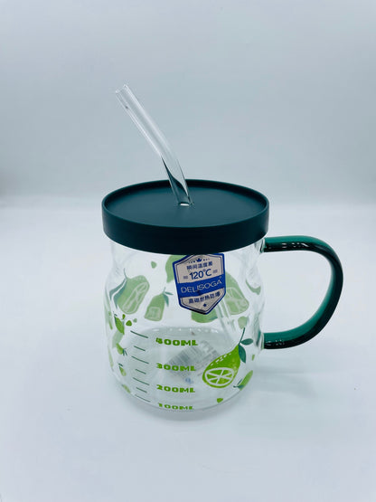 Glass Mug with Lid & Straw 400ml