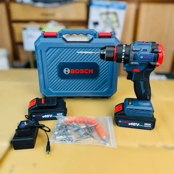 Bosch 48V Brushless Cordless Drill Machine Kit – 2 Batteries