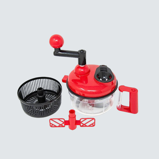 Red and black kitchen tool on a light gray background