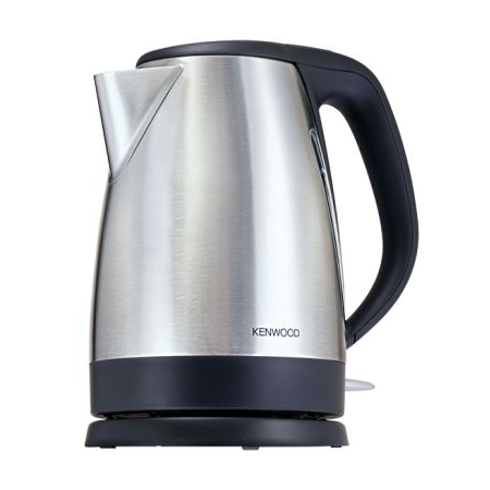 Silver and black Kenwood electric kettle on a white background