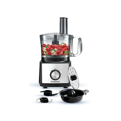 White food processor with ingredients inside