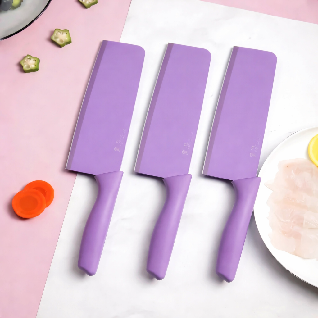 Set of 3 Purple Stainless Steel Meat Cleaver - Bone Cutting Kitchen Knife