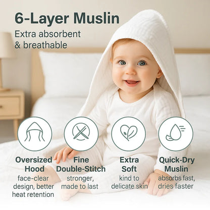 Muslin Hooded Baby Towels Set of 2 Pink Baby Bath Towel