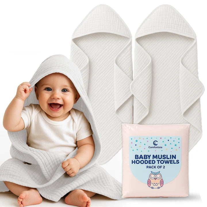 Muslin Hooded Baby Towels Set of 2 Pink Baby Bath Towel