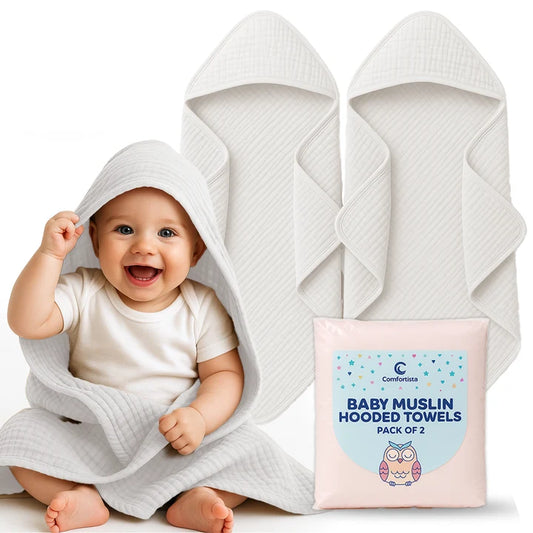Muslin Hooded Baby Towels Set of 2 Pink Baby Bath Towel